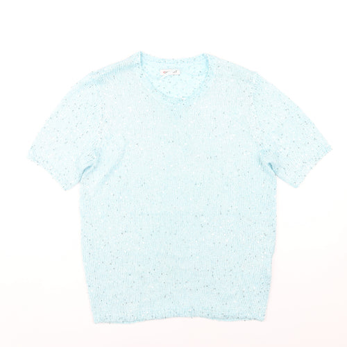 Damart Women's Blue Knit T-Shirt, Size 10-12, Crew Neck