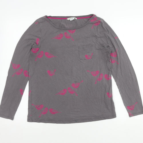 Boden Women's Grey Bird Print Long Sleeve Top Size 8
