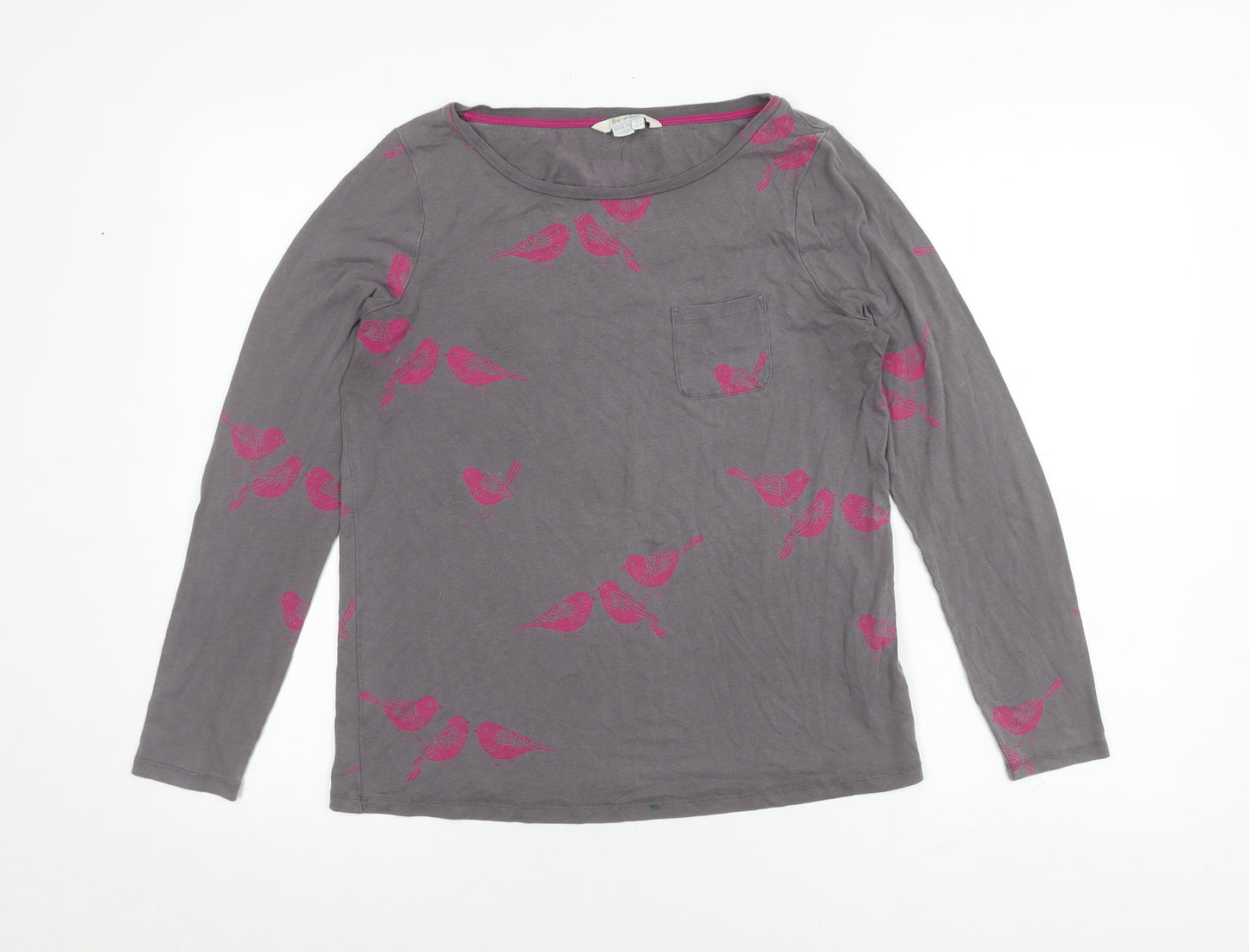 Boden Women's Grey Bird Print Long Sleeve Top Size 8