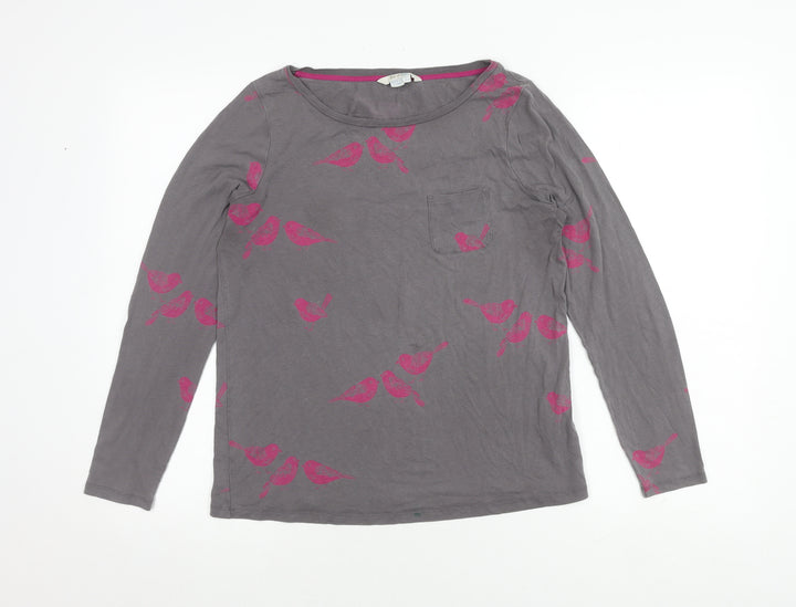 Boden Women's Grey Bird Print Long Sleeve Top Size 8