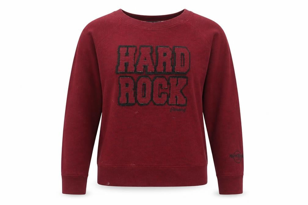 Front view of Hard Rock Cafe Red Graphic Sweatshirt L unisex