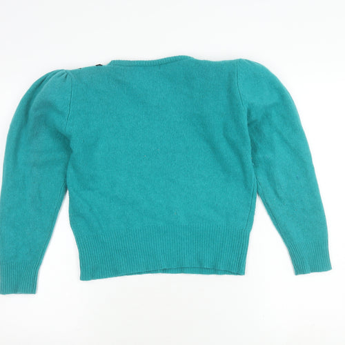 Viyella Women's Blue Pullover Jumper M, Floral Accents