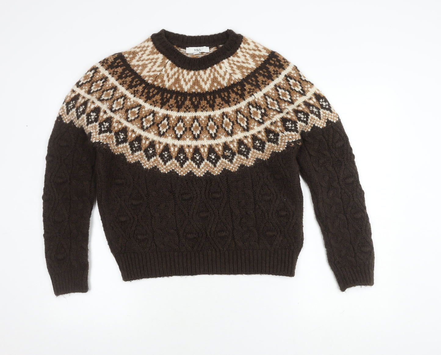 Marks and Spencer Women's Brown Fair Isle Jumper, Size S