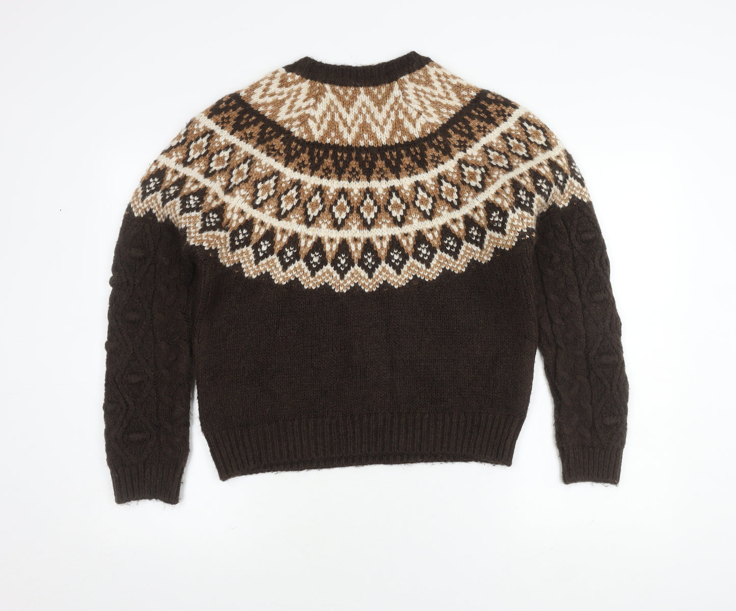 Marks and Spencer Women's Brown Fair Isle Jumper, Size S