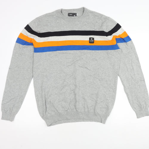 Jack & Jones Mens XL Grey Striped Knit Pullover Jumper