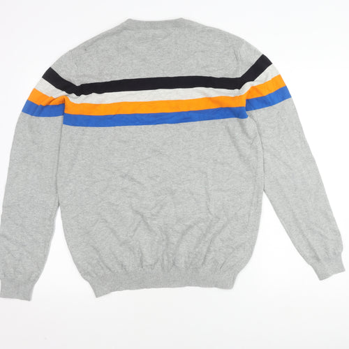 Jack & Jones Mens XL Grey Striped Knit Pullover Jumper