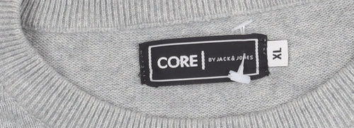 Jack & Jones Mens XL Grey Striped Knit Pullover Jumper
