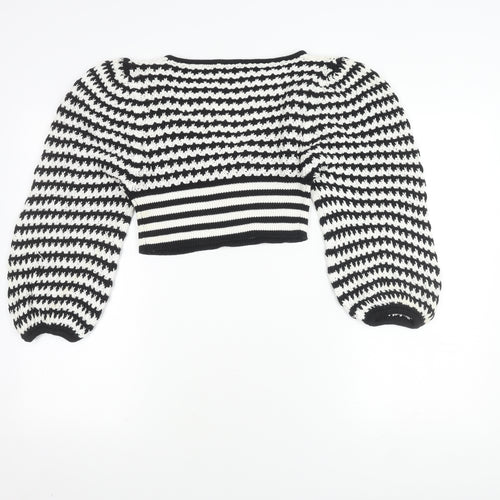 Zara Women's Black & White Striped Cotton Jumper Size 12