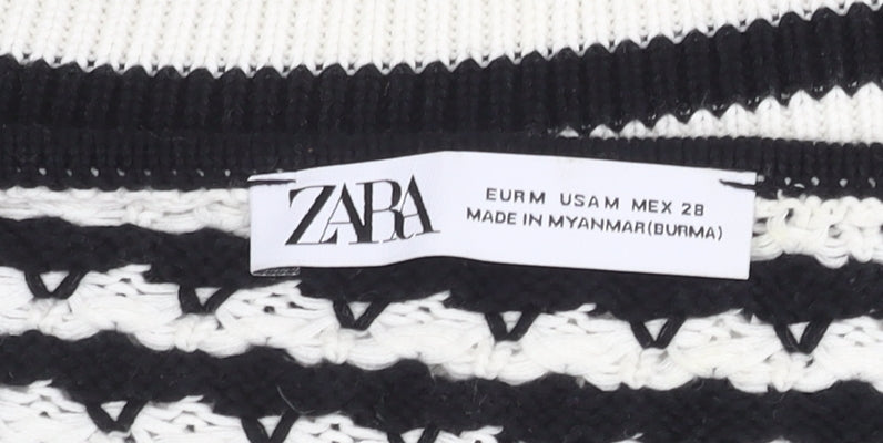 Zara Women's Black & White Striped Cotton Jumper Size 12