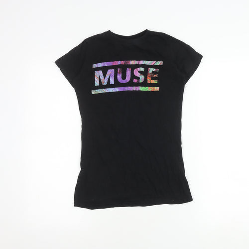 MUSE Women's Black Cotton T-Shirt, Size S, Short Sleeve