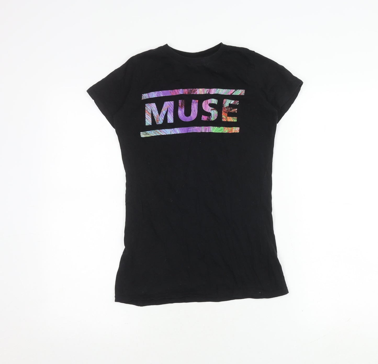 MUSE Women's Black Cotton T-Shirt, Size S, Short Sleeve