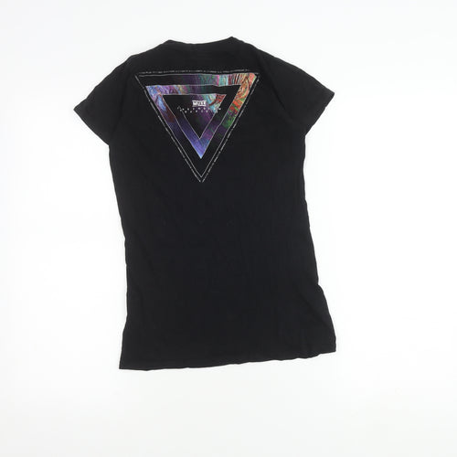MUSE Women's Black Cotton T-Shirt, Size S, Short Sleeve