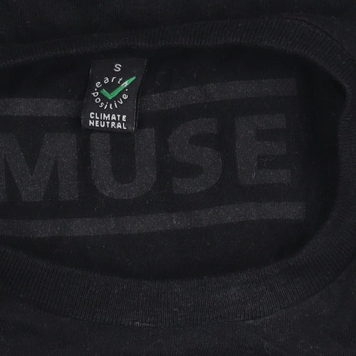 MUSE Women's Black Cotton T-Shirt, Size S, Short Sleeve