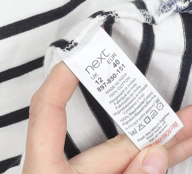 Next Women's White Striped T-Shirt, Size 12
