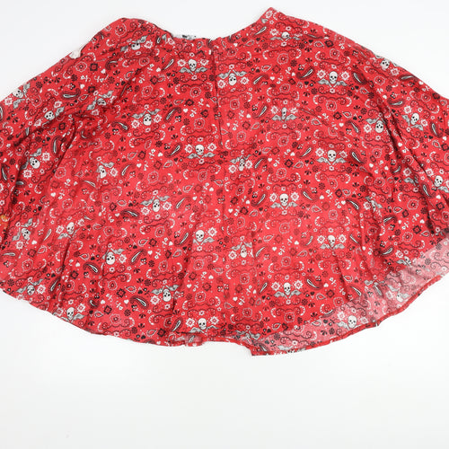 Hell Bunny Red Paisley Button Skirt L Women's