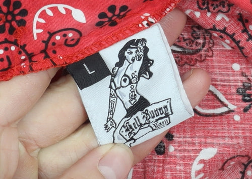 Hell Bunny Red Paisley Button Skirt L Women's