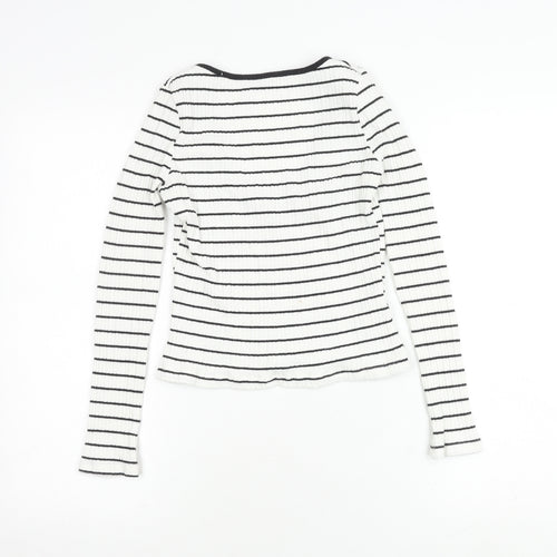 NA-KD Women's White Striped Ribbed Scoop Back Top M