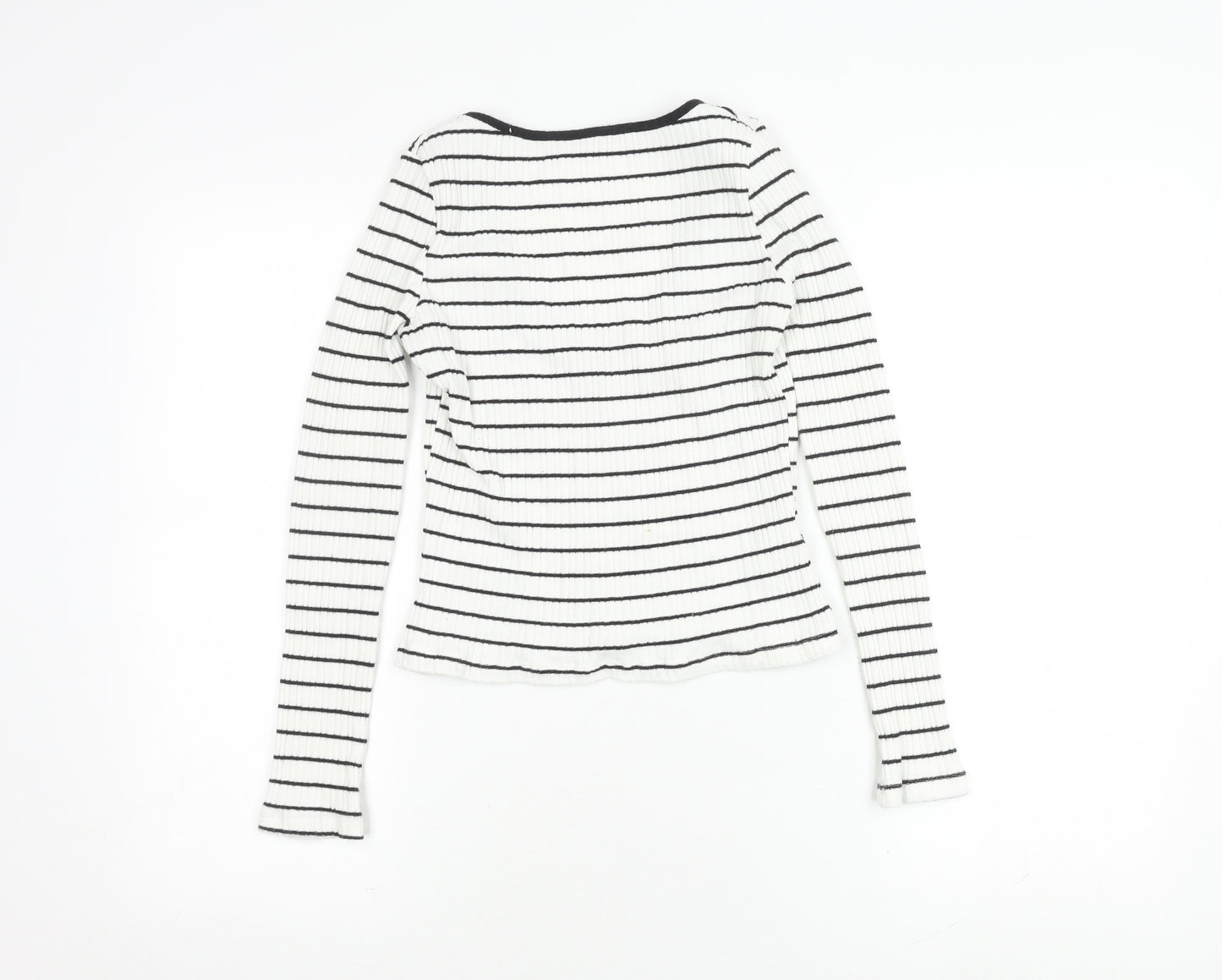 NA-KD Women's White Striped Ribbed Scoop Back Top M