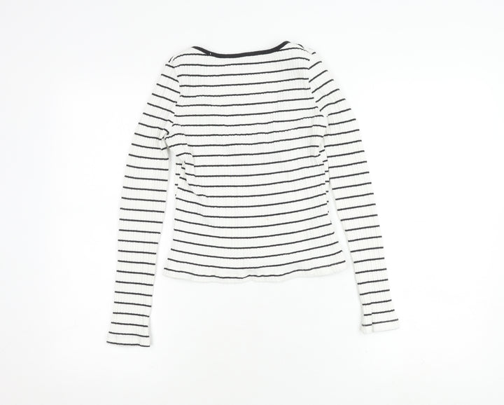 NA-KD Women's White Striped Ribbed Scoop Back Top M