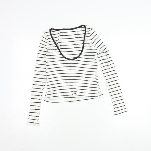 NA-KD Women's White Striped Ribbed Scoop Back Top M