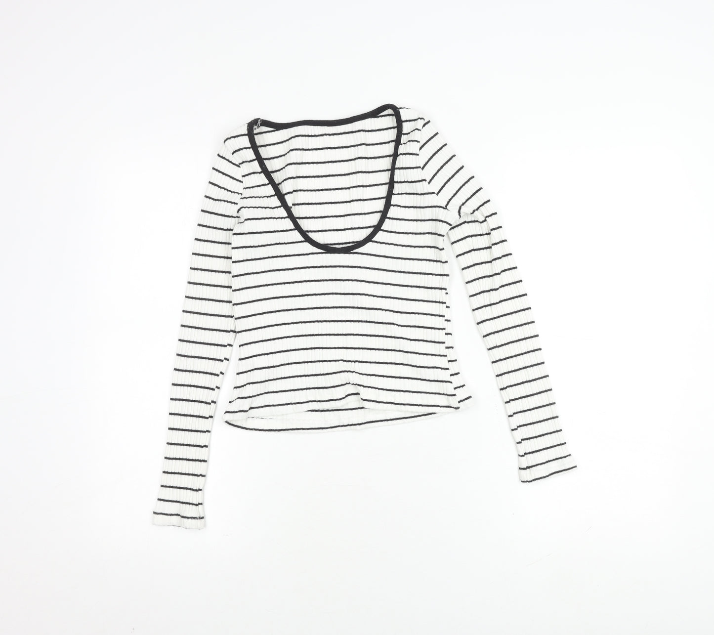 NA-KD Women's White Striped Ribbed Scoop Back Top M