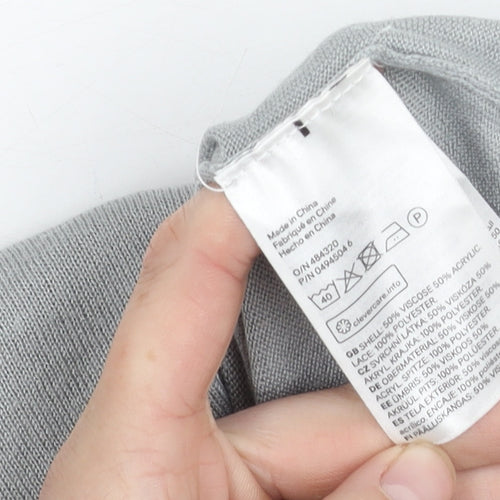 H&M Women's Grey Long Sleeve Top with Lace Accent