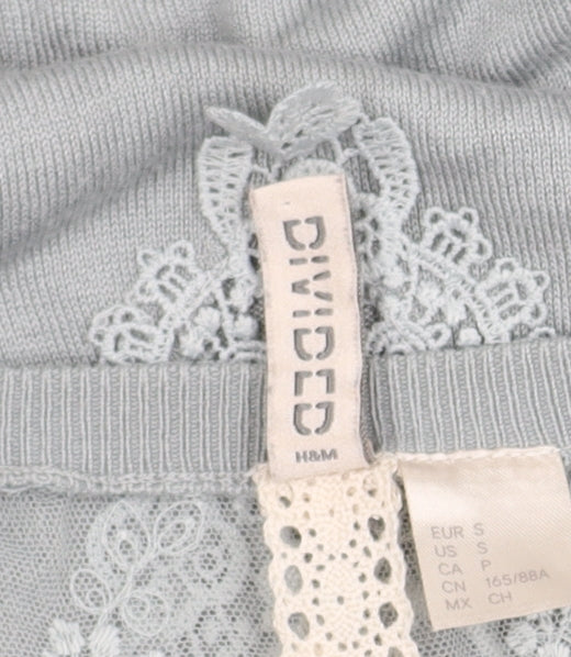 H&M Women's Grey Long Sleeve Top with Lace Accent