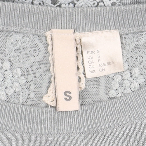 H&M Women's Grey Long Sleeve Top with Lace Accent