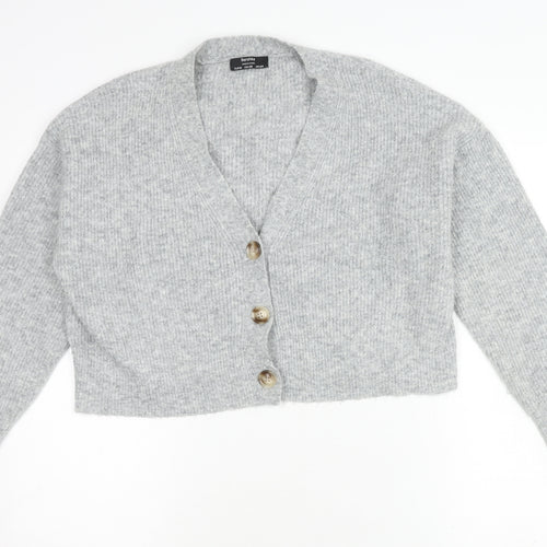 Bershka Women's Grey XS V-Neck Cardigan Knit