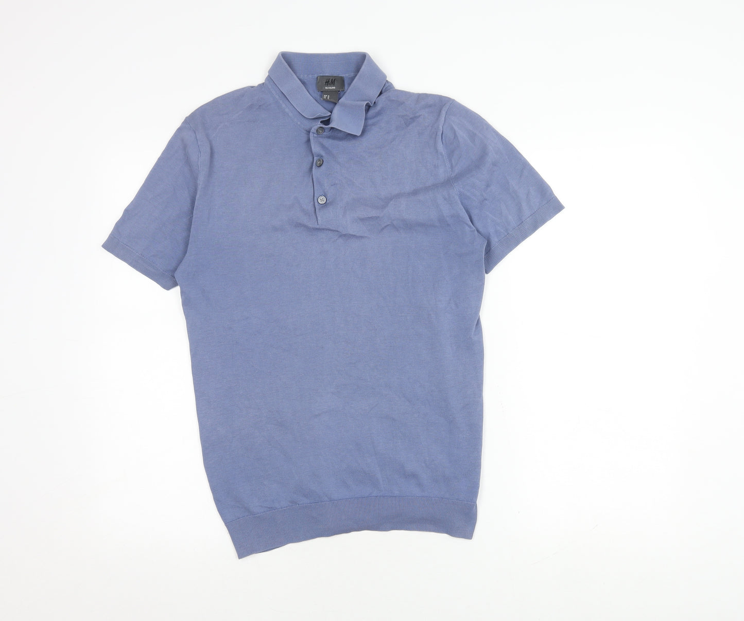 H&M Men's Blue Silk Blend Polo Shirt M