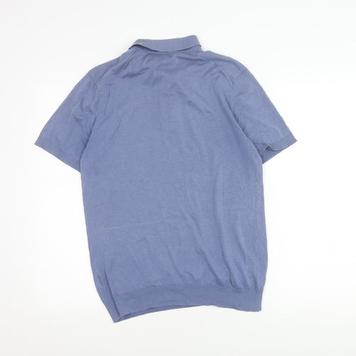 H&M Men's Blue Silk Blend Polo Shirt M