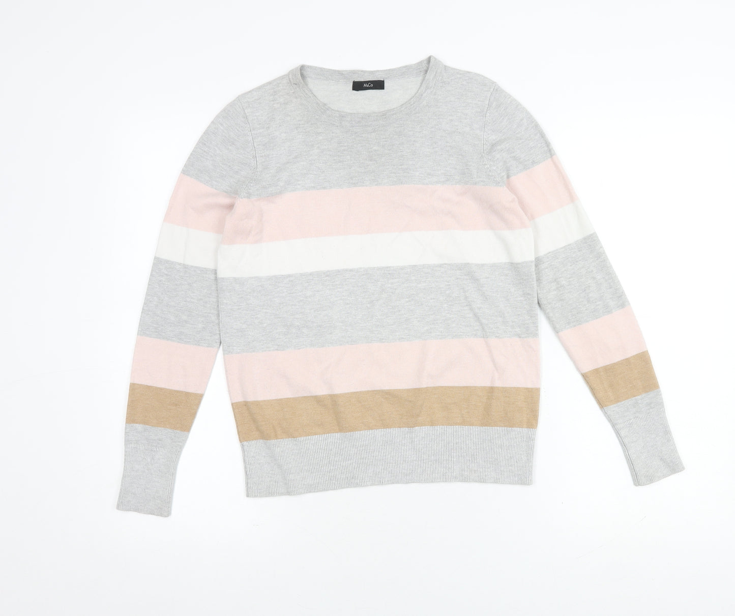 M&Co Women's Grey Striped Jumper Pullover Size 10