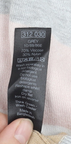 M&Co Women's Grey Striped Jumper Pullover Size 10
