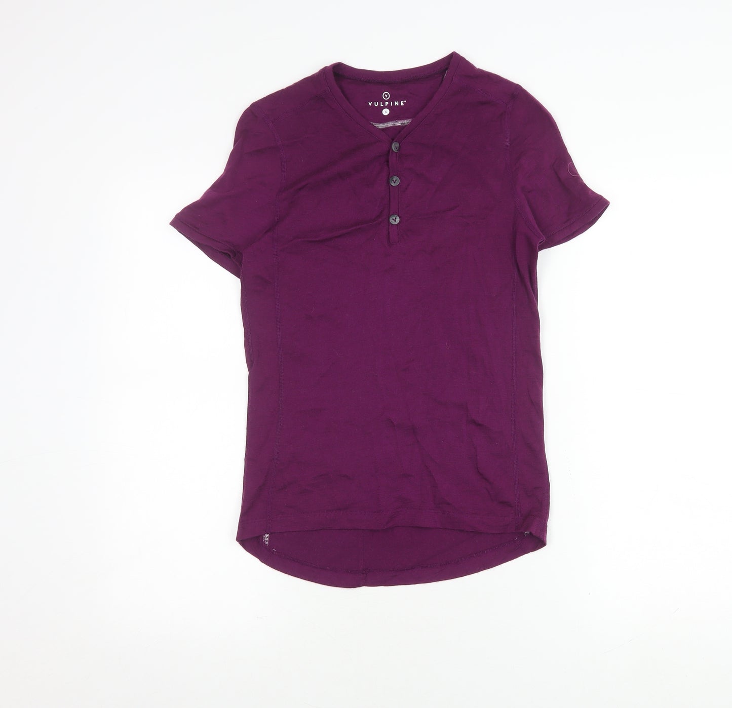 Vulpine Women's Purple Merino T-Shirt, S, Button Accent