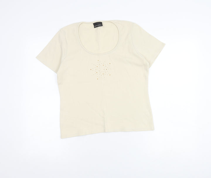 Principles Women's Beige Scoop Neck T-Shirt Size 14