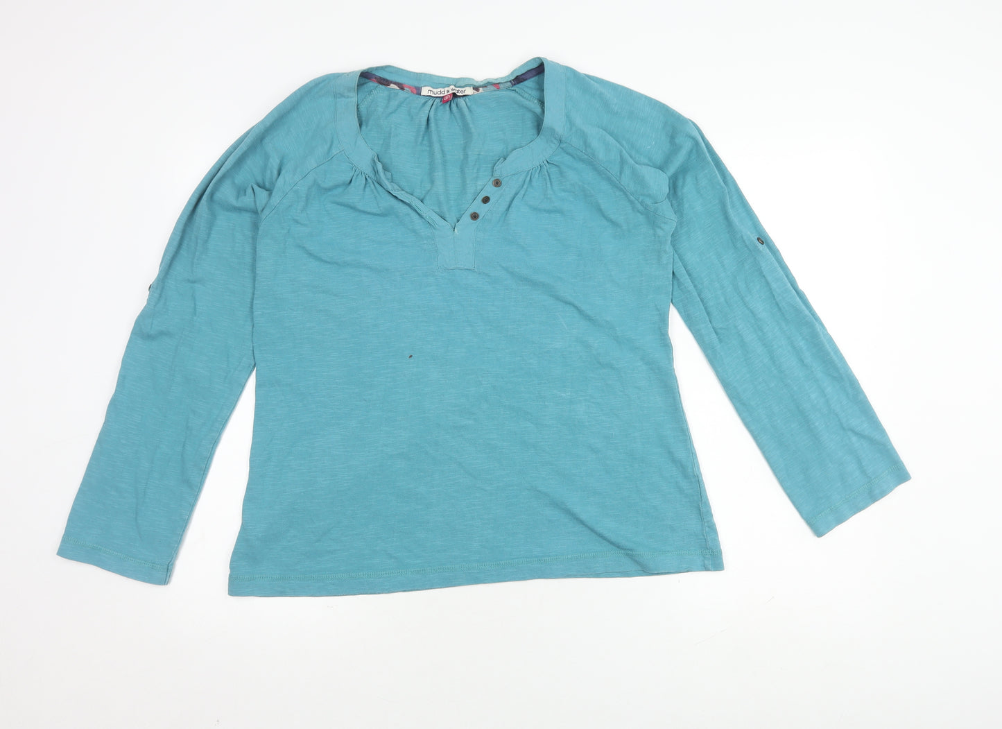 Mudd & Water Women's Blue Cotton Henley Long Sleeve T-Shirt