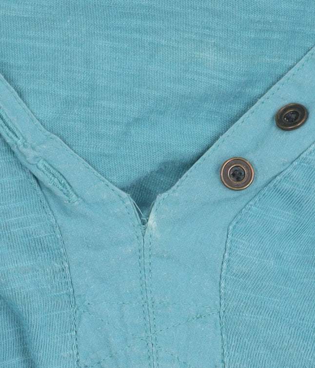 Mudd & Water Women's Blue Cotton Henley Long Sleeve T-Shirt