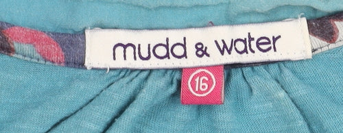 Mudd & Water Women's Blue Cotton Henley Long Sleeve T-Shirt