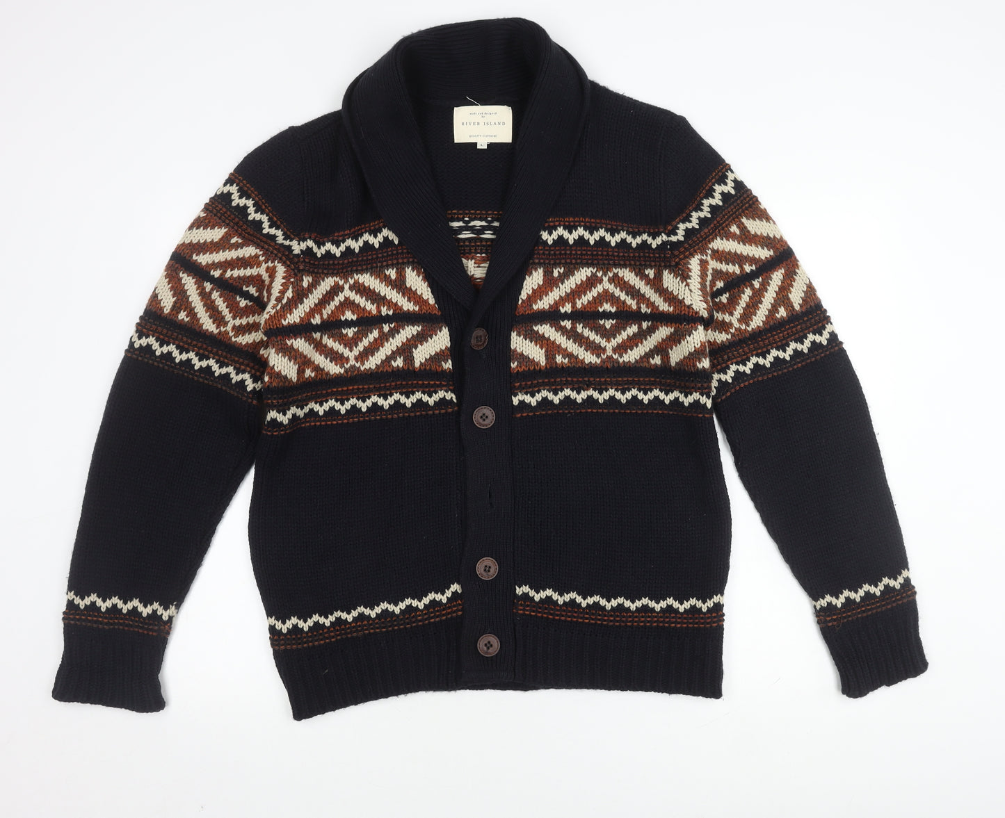 River Island Men's Black L Geometric Knit Cardigan