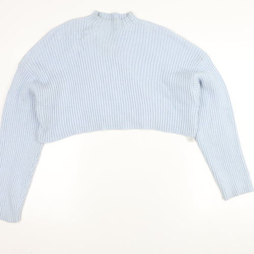 Zara Women's Blue Mock Neck Knit Jumper, Relaxed Fit, Size 12