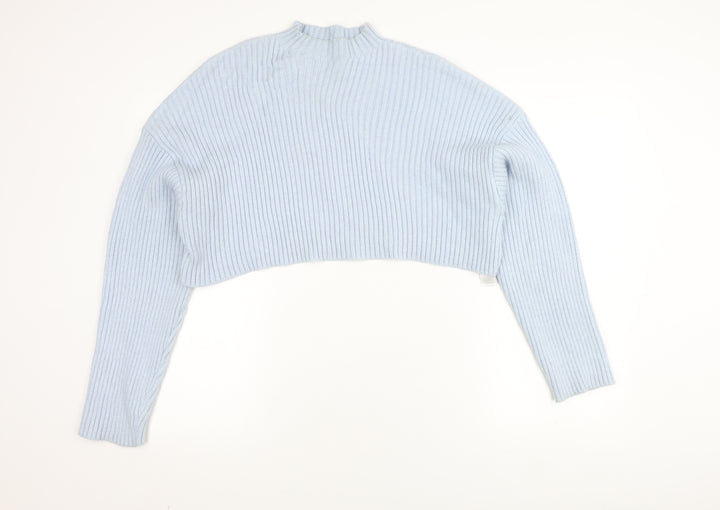 Zara Women's Blue Mock Neck Knit Jumper, Relaxed Fit, Size 12
