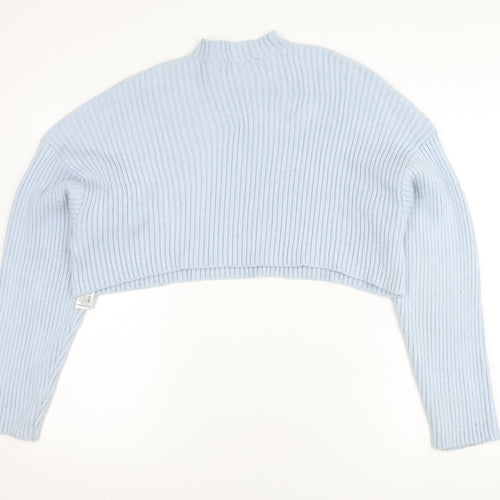 Zara Women's Blue Mock Neck Knit Jumper, Relaxed Fit, Size 12
