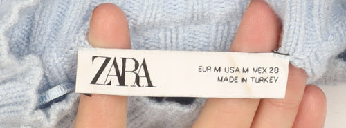 Zara Women's Blue Mock Neck Knit Jumper, Relaxed Fit, Size 12