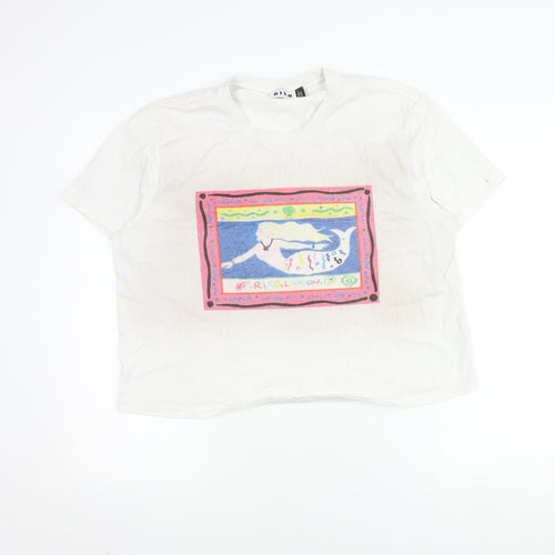 Rixo Women's White Crew Neck Mermaid T-Shirt Size 16