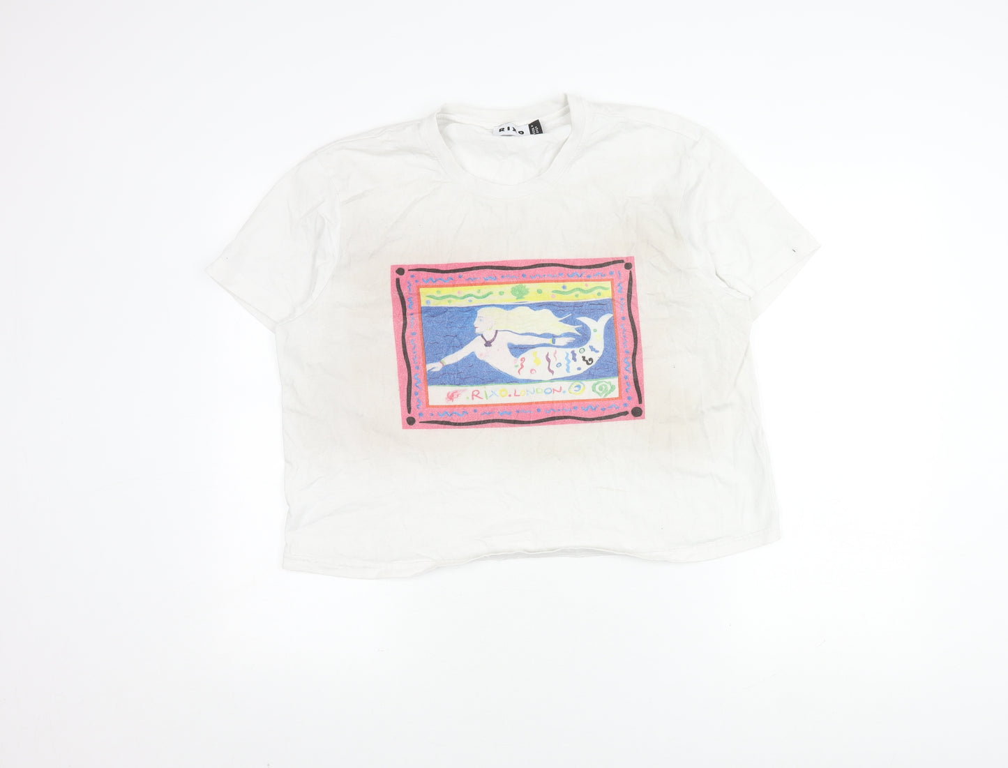Rixo Women's White Crew Neck Mermaid T-Shirt Size 16