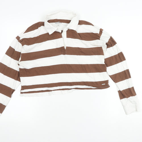 Hollister Women's Brown Striped Cropped Polo XS
