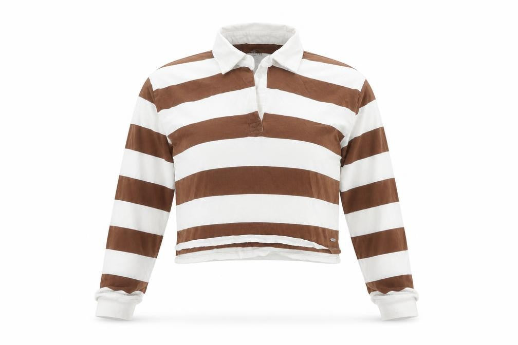 Hollister Women's Brown Striped Cropped Polo XS