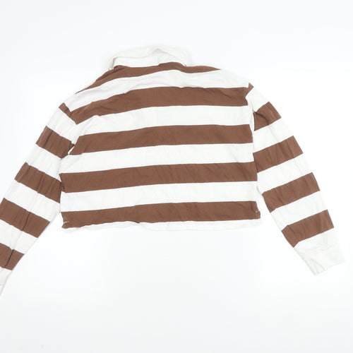 Hollister Women's Brown Striped Cropped Polo XS