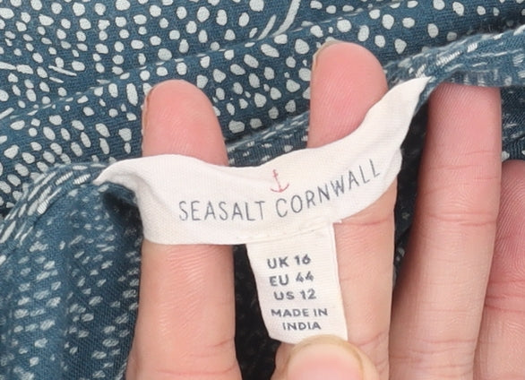 Seasalt Cornwall Women's Blue Geometric Blouse Size 16