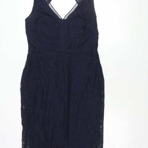 Next Women's Blue Floral Dress, Size 14, V-Neck, Lace, Sleeveless